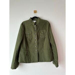 Vintage Charter Club Green Cotton Utility Jacket Minimalist Button Front Size M